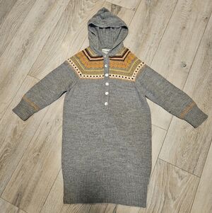 Sweater Project Gray Hooded Sweater Dress Fair Isle Pattern Women's XL